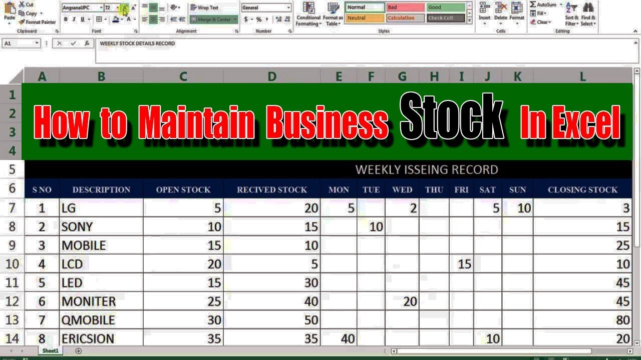 stock register format in excel
